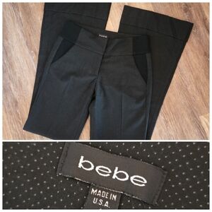 Bebe VTG Black Pin Dot Wide Leg Flare Trouser Pants Work Business Casual Career